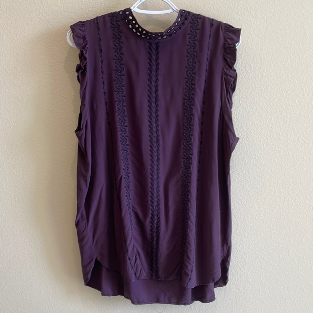 LOFT Purple Sleeveless Ruffled Blouse